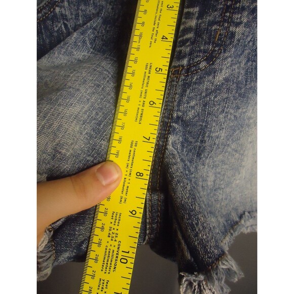 Fire Los Angeles Stone Wash Denim Bib Overall Shorts Womens Size Small Raw Hem - Picture 6 of 8